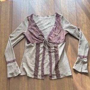 SOLD Vintage Y2K Beige and Brown Women's Top